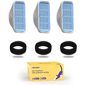 PEKTACO Stainless Steel Cat Water Fountain Replacement Filters & Replacement Pre-Filter Sponges, 3 count