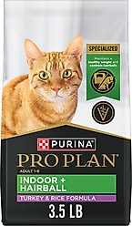 Purina Pro Plan Adult Indoor Hairball Management Turkey & Rice Formula Dry Cat Food, 3.5-lb bag