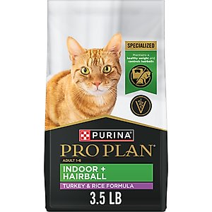Purina Pro Plan Adult Indoor Hairball Management Turkey & Rice Formula Dry Cat Food, 3.5-lb bag