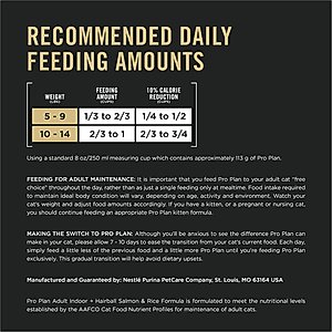 Purina Pro Plan Adult Indoor Hairball Management Salmon & Rice Formula Dry Cat Food, 7-lb bag