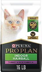 Purina Pro Plan Adult Indoor Hairball Management Turkey & Rice Formula Dry Cat Food, 16-lb bag