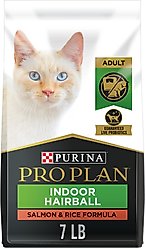 Purina Pro Plan Adult Indoor Hairball Management Salmon & Rice Formula Dry Cat Food, 7-lb bag
