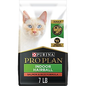Purina Pro Plan Adult Indoor Hairball Management Salmon & Rice Formula Dry Cat Food, 7-lb bag