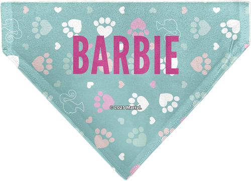 Show full view: Buckle-Down Barbie Bold Text Paw Print Icons Slide-On Dog Bandana slide 2 of 6