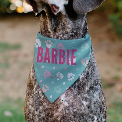 Show full view: Buckle-Down Barbie Bold Text Paw Print Icons Slide-On Dog Bandana slide 5 of 6