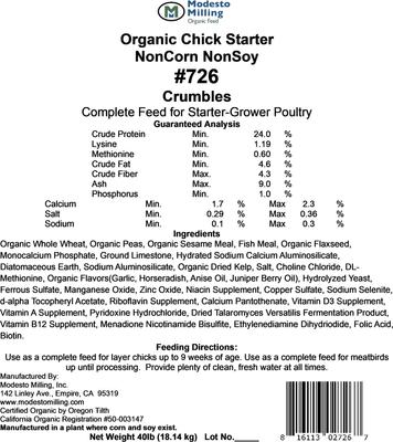 Show full view: Modesto Milling Organic 24% Protein NonCorn NonSoy Chick Starter Crumbles Chicken Feed, 40-lb bag slide 3 of 5