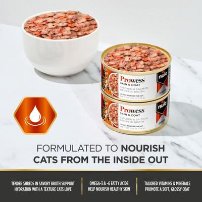 Show full view: Nulo Prowess Skin & Coat Chicken & Salmon Shreds in Broth Adult Wet Cat Food, 2.8-oz can, case of 12 slide 5 of 12