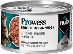 Nulo Prowess Bright Beginnings Chicken Shreds in Broth Kitten Wet Cat Food, 2.8-oz can, case of 12