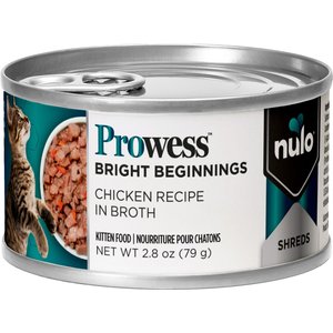 Nulo Prowess Bright Beginnings Chicken Shreds in Broth Kitten Wet Cat Food, 2.8-oz can, case of 4