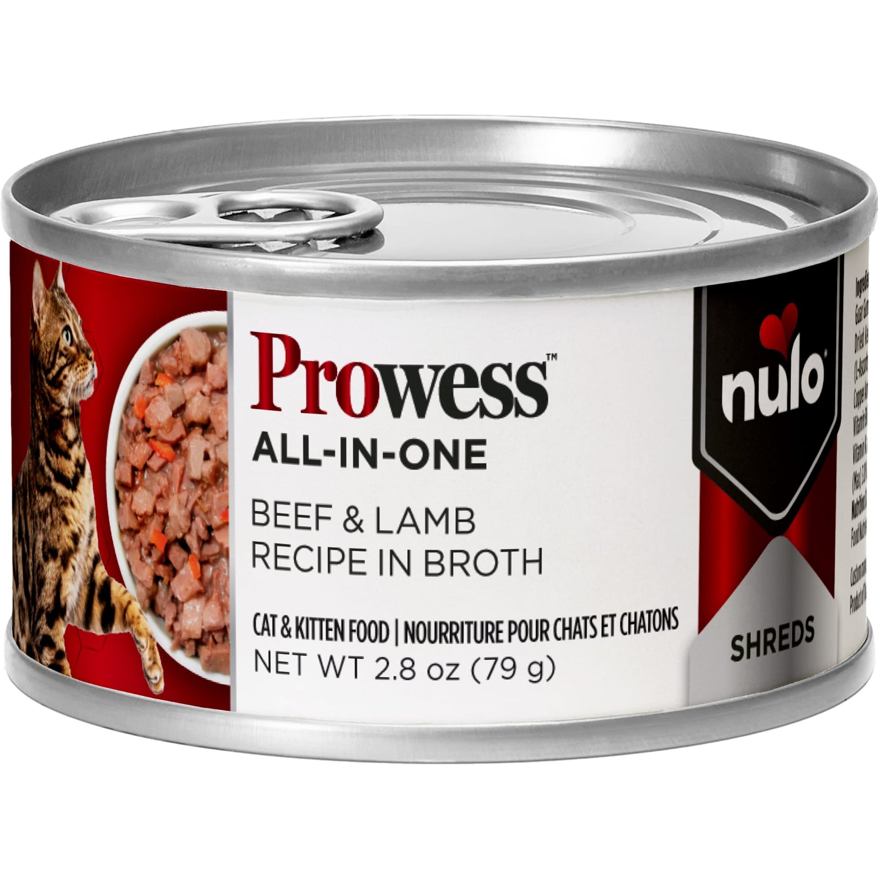 Nulo Prowess All-in-One Essentials Beef & Lamb Shreds in Broth Adult & Kitten Wet Cat Food, 2.8-oz can, case of 4