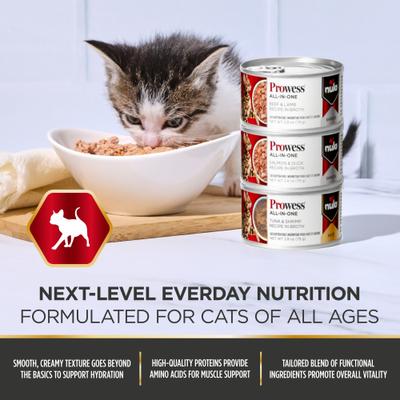 Show full view: Nulo Prowess All-in-One Essentials Tuna & Shrimp Pate in Broth Adult & Kitten Wet Cat Food, 2.8-oz can, case of 4 slide 5 of 12