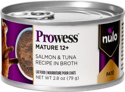 Nulo Prowess Mature 12+ Salmon & Tuna Pate in Broth Senior Wet Cat Food, 2.8-oz can, case of 4