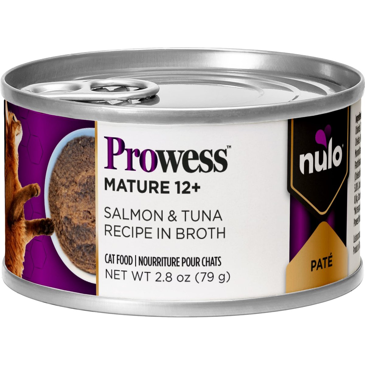 Nulo Prowess Mature 12+ Salmon & Tuna Pate in Broth Senior Wet Cat Food, 2.8-oz can, case of 12