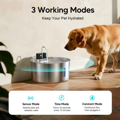 Show full view: Voluas Indoor Wireless Battery Operated Automatic Stainless Steel Dispenser Dog Water Fountain with Ultra-Quiet Pump, Silver, 7-L slide 3 of 9