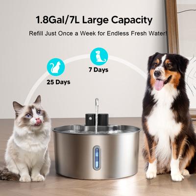 Show full view: Voluas Indoor Wireless Battery Operated Automatic Stainless Steel Dispenser Dog Water Fountain with Ultra-Quiet Pump, Silver, 7-L slide 6 of 9