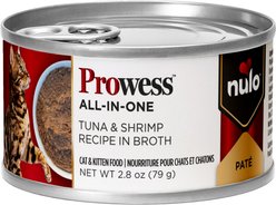 Nulo Prowess All-in-One Essentials Tuna & Shrimp Pate in Broth Adult & Kitten Wet Cat Food, 2.8-oz can, case of 4