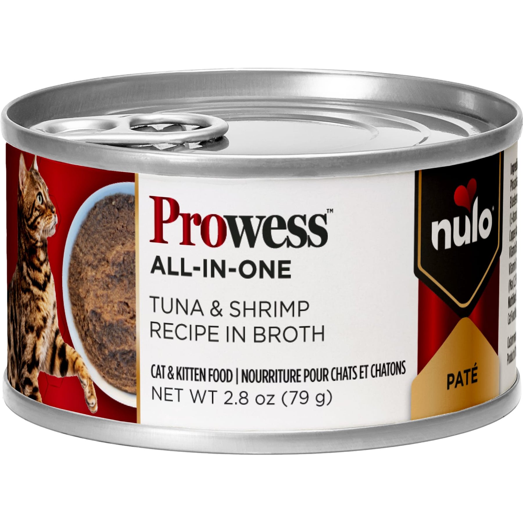 Nulo Prowess All-in-One Essentials Tuna & Shrimp Pate in Broth Adult & Kitten Wet Cat Food 2.8-oz can, case of 12