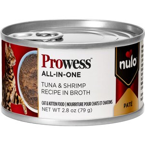 Nulo Prowess All-in-One Essentials Tuna & Shrimp Pate in Broth Adult & Kitten Wet Cat Food, 2.8-oz can, case of 4