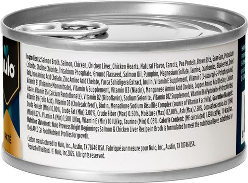 Show full view: Nulo Prowess Bright Beginnings Salmon & Chicken Liver Pate in Broth Kitten Wet Cat Food, 2.8-oz can, case of 4 slide 3 of 12
