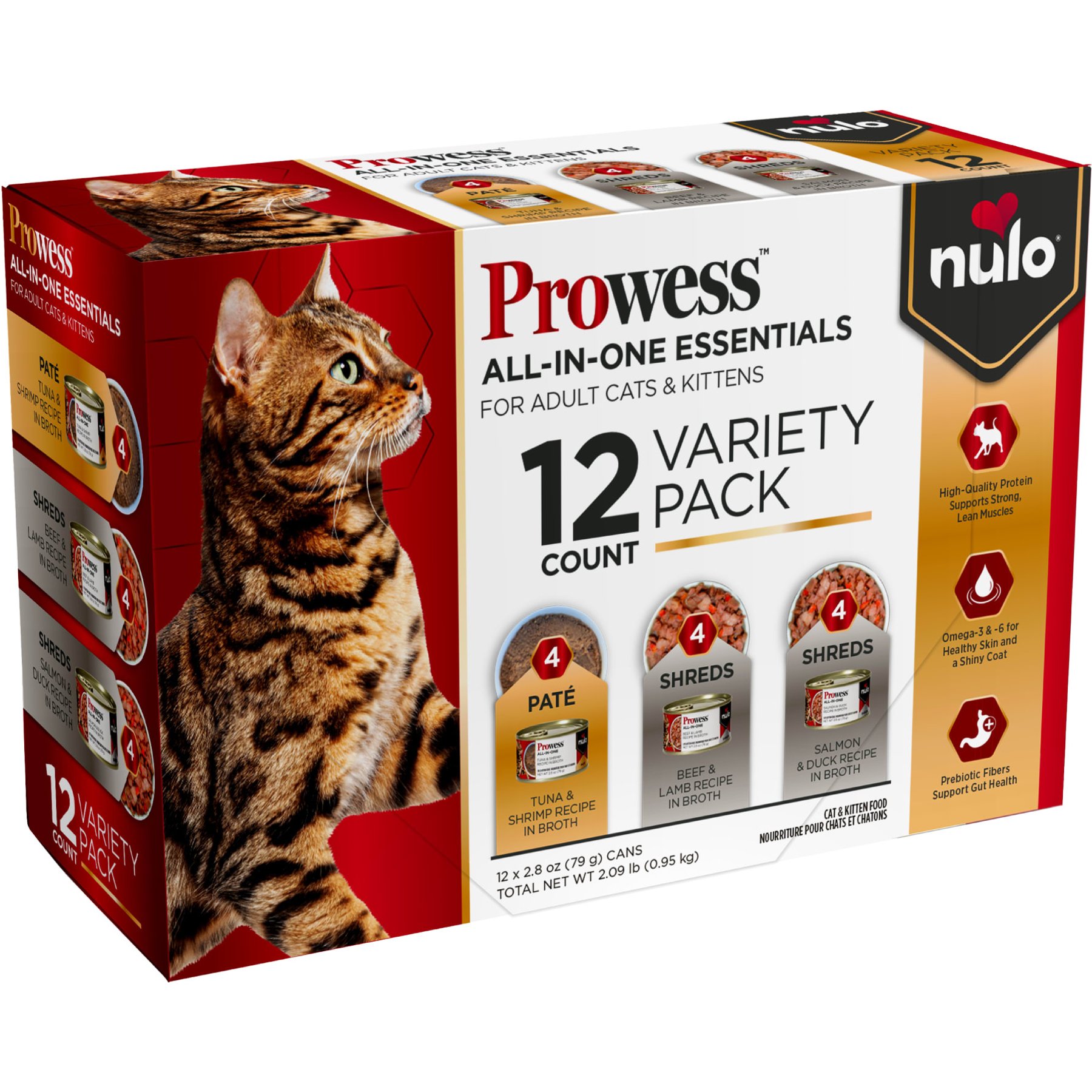 Nulo Prowess All-in-One Essentials Variety Pack Adult & Kitten Wet Cat Food 2.8-oz can, case of 12