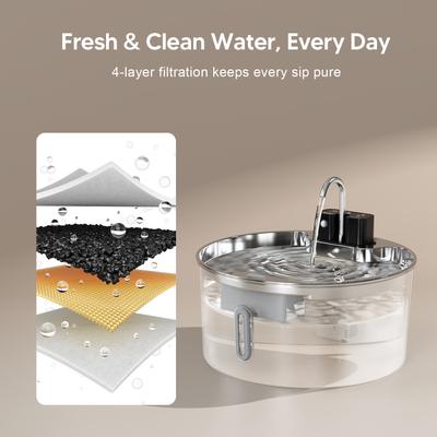 Show full view: Voluas Indoor Wireless Battery Operated Automatic Stainless Steel Dispenser Dog Water Fountain with Ultra-Quiet Pump, Silver, 7-L slide 4 of 9