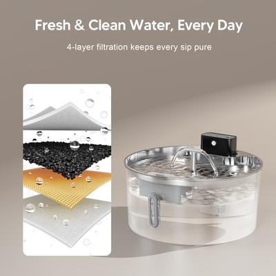 Show full view: Voluas Indoor Wireless Battery Operated Automatic Stainless Steel Dispenser Dog & Cat Water Fountain with Ultra-Silence Pump, Silver, 7-L slide 6 of 9