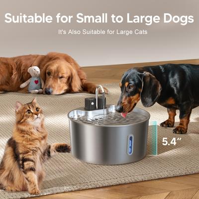 Show full view: Voluas Indoor Wireless Battery Operated Automatic Stainless Steel Dispenser Dog Water Fountain with Ultra-Quiet Pump, Silver, 7-L slide 8 of 9