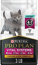 Purina Pro Plan Vital Systems Chicken & Egg Formula 4-in-1 Dry Kitten Food, 3-lb bag