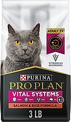 Purina Pro Plan Vital Systems 4-in-1 Formula Salmon & Rice Formula Senior Cat Food Dry, 3-lb bag