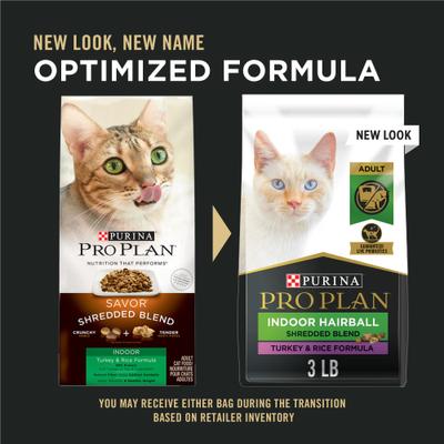 Show full view: Purina Pro Plan Indoor Hairball Management Shredded Blend Turkey & Rice Formula Dry Cat Food, 3-lb bag slide 3 of 12