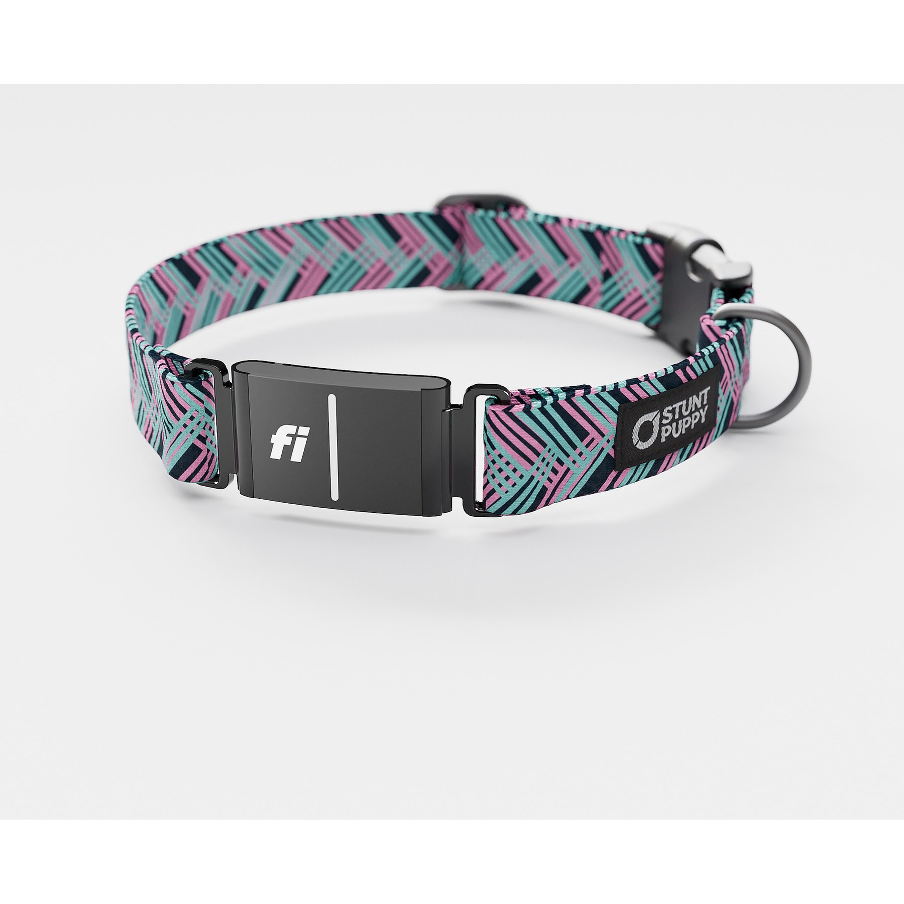 Stunt Puppy Fishtail Teal Series 3 & 3+ Fi-Ready Polyester Dog Collar, Large: 15.5 to 20.5-in neck, 1-inch wide