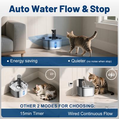 Show full view: Petlipo Wireless Rechargeable Stainless Steel Cat Water Fountain, Silver, 108-oz slide 3 of 9