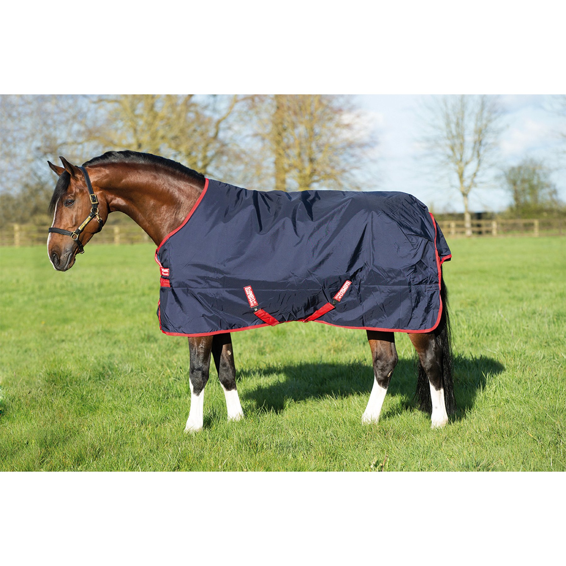 Horseware Rambo 1000D 200g Horse Turnout, Navy / Red, 69 inches