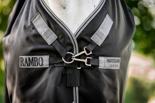 Show full view: Horseware Ireland Rambo 1680D 0g Horse Turnout, Black / Thunderstorm Grey / Silver, 81 inches slide 2 of 7