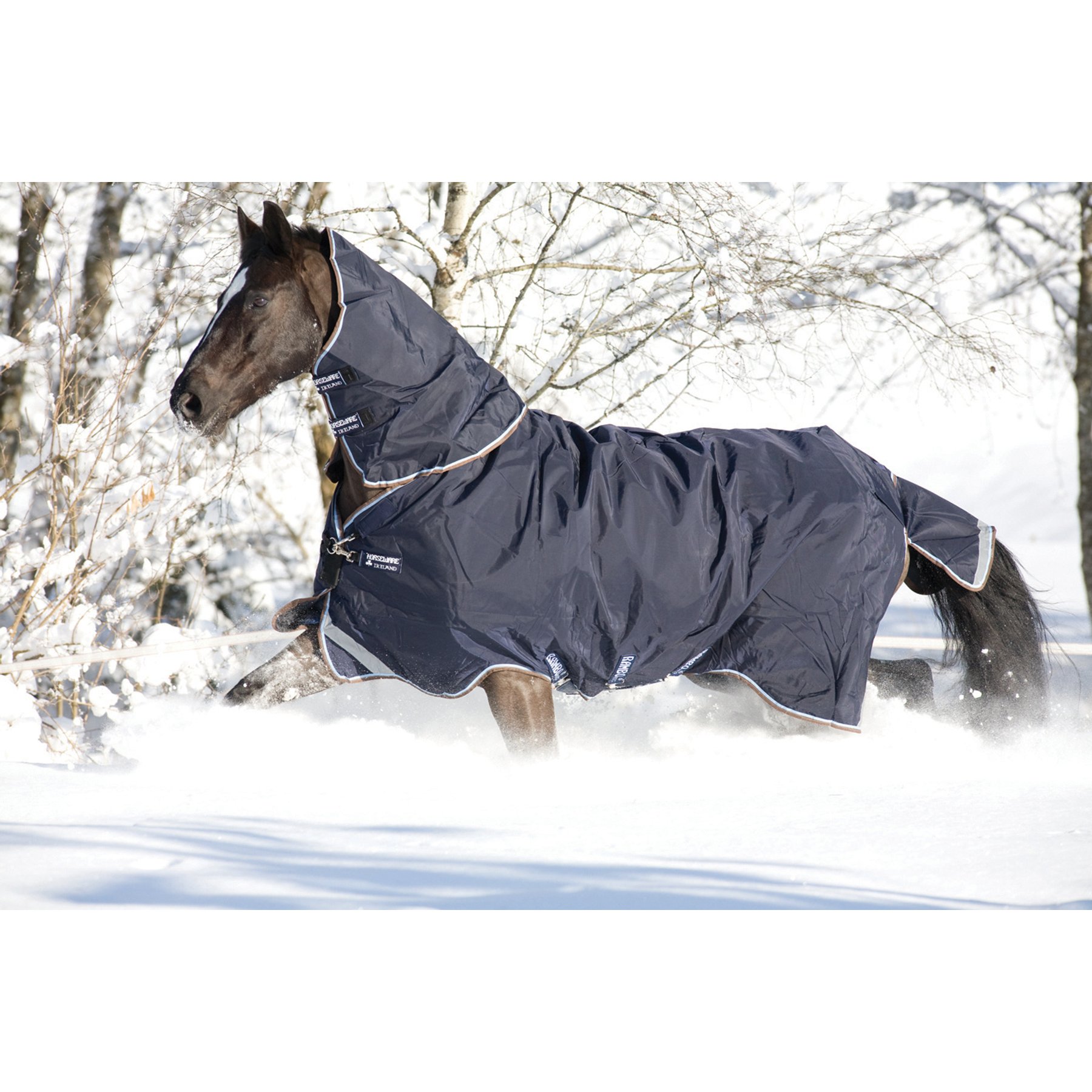 Horseware Rambo Duo Plus 100g + 300g Horse Turnout, Navy / Sky Blue / Brown, 72 inches
