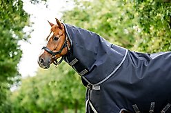 Horseware Ireland Rambo 1680D 0g Horse Turnout Hood, Navy / Thunderstorm Grey / Silver, Large