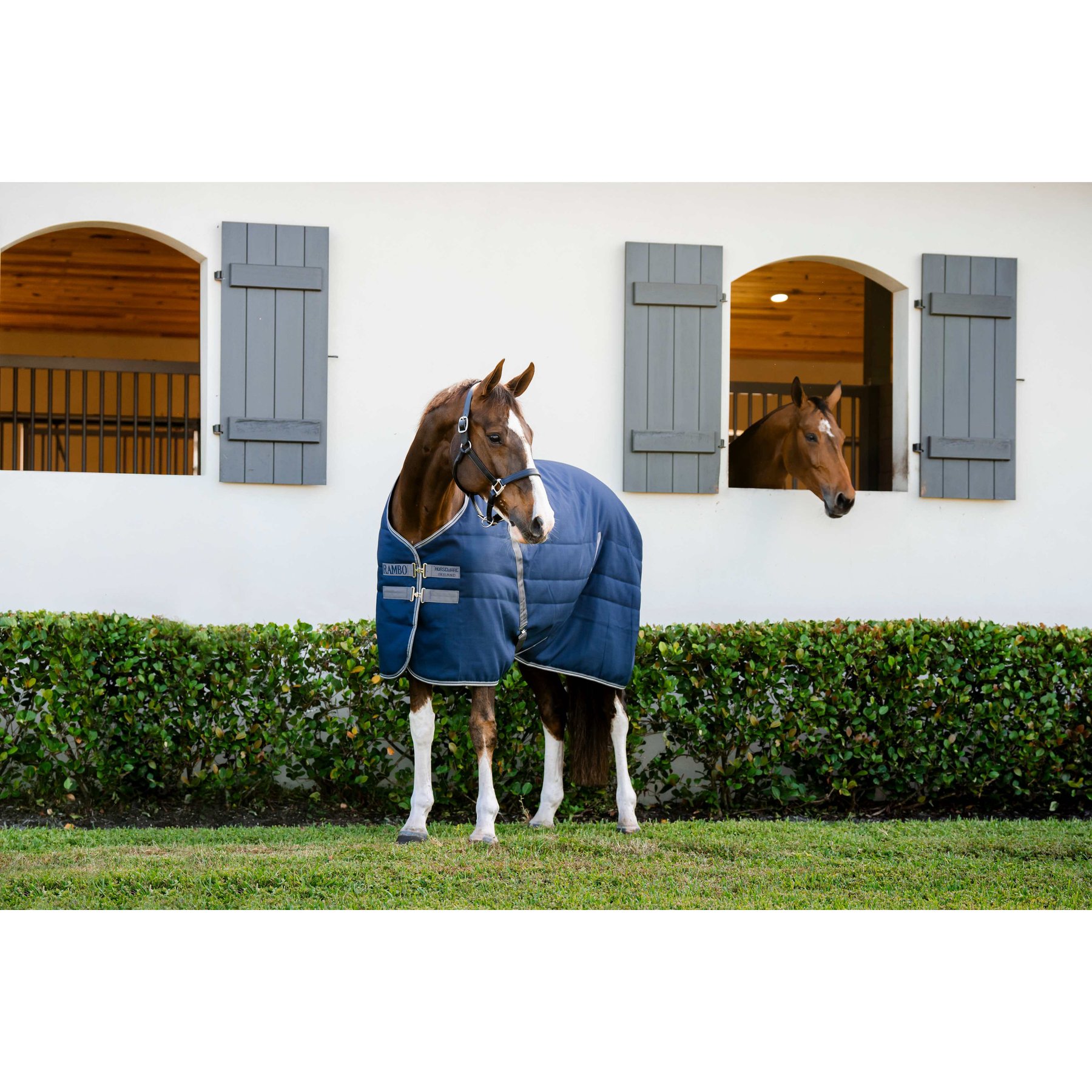 Horseware Rambo Embossed Lining 400g Horse Stable Blanket, Navy / Thunderstorm Grey / Silver, 72 inches