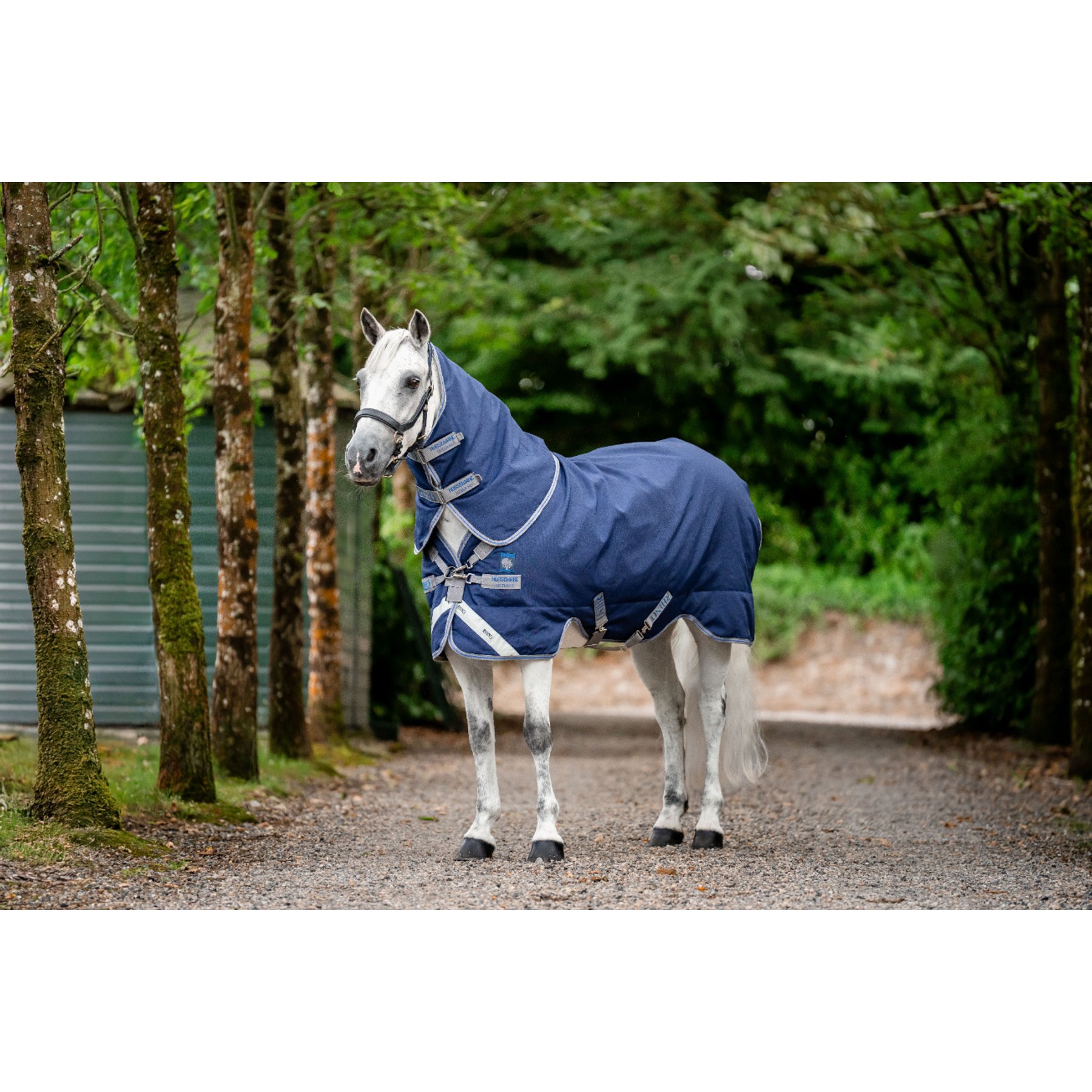 Horseware Rhino Plus 0g Pony Turnout, Navy / Titanium Grey / Classic Blue, 69 inches