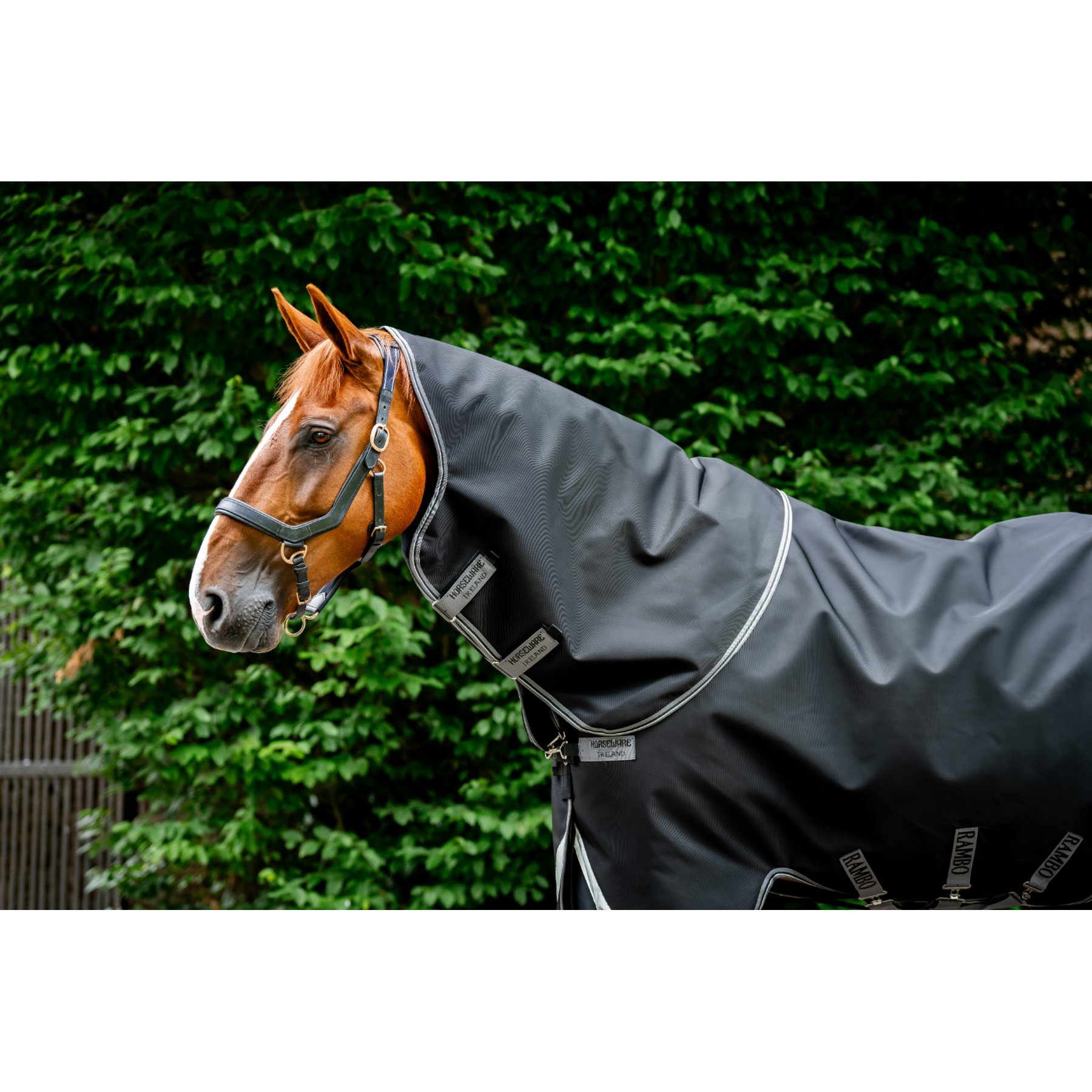 Horseware Rambo 1680D 0g Horse Turnout Hood, Black / Thunderstorm Grey / Silver, X Large