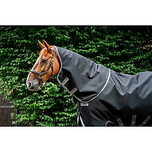 Horseware Ireland Rambo 1680D 0g Horse Turnout Hood, Black / Thunderstorm Grey / Silver, Medium