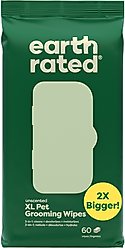 Earth Rated 3-in-1 Hypoallergenic Cleaning, Deodorizing & Conditioning Unscented Dog & Cat Grooming Wipes, Green, X-Large: 11 x 12-in, 60 count