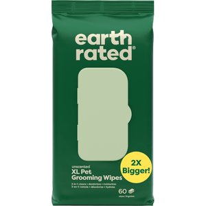 Earth Rated 3-in-1 Hypoallergenic Cleaning, Deodorizing & Conditioning Unscented Dog & Cat Grooming Wipes, Green, X-Large: 11 x 12-in, 60 count
