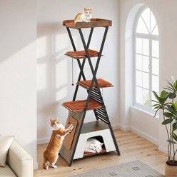 Erinnyees 72-in Wood Cat Tree Tower with Washable Cushions, Brown slide 2 of 8