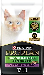 Purina Pro Plan Indoor Hairball Management Shredded Blend Turkey & Rice Formula Dry Cat Food, 12-lb bag