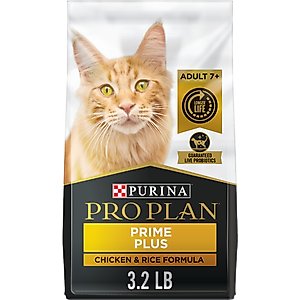Purina Pro Plan Prime Plus Adult 7+ Chicken & Rice Formula Dry Cat Food, 3.2-lb bag