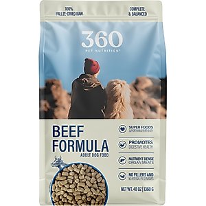 360 Pet Nutrition Beef Grain-Free Adult Freeze-Dried Dog Food, 48-oz bag