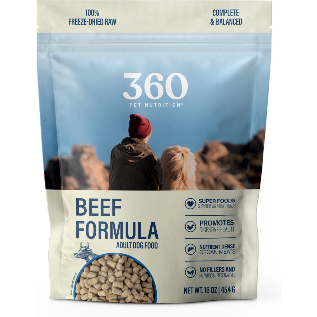 360 Pet Nutrition Beef Grain-Free Adult Freeze-Dried Dog Food, 16-oz bag