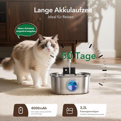 Show full view: PEKTACO Stainless Steel Battery Operated Cat Water Fountain, 3.2-l, 3.2L slide 8 of 8