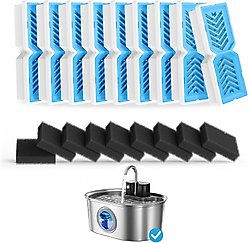 PEKTACO Stainless Steel Battery Operated Cat Water Fountain Replacement Filters & Pre-Filter Sponges, 9 count