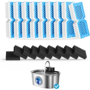 PEKTACO Stainless Steel Battery Operated Cat Water Fountain Replacement Filters & Pre-Filter Sponges, 9 count